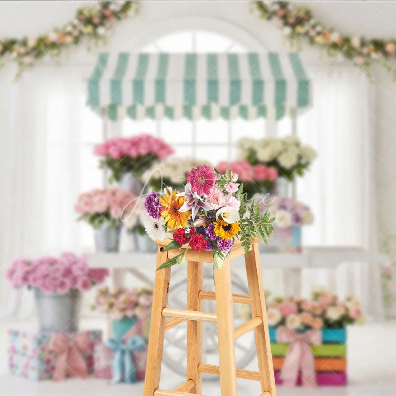 Aperturee - Aperturee Elegant Pastel Flower Cart Photography Backdrop with Roses and Floral Garlands Spring Baby Shower Birthday Decor