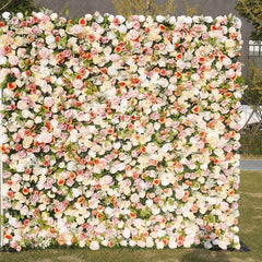 Aperturee - Aperturee Elegant Pastel Pink and Cream Artificial Flower Wall Romantic Rose and Green Foliage Backdrop for Wedding Party Decor