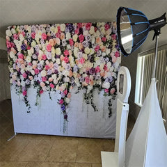 Aperturee - Aperturee Elegant Pastel Rose Flower Wall Square Double-Sided Backdrop with Greenery for Wedding Party Photography