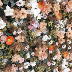 Aperturee - Aperturee Elegant Peach and Cream Artificial Flower Wall Lush Blush Pink and Orange Flowers for Wedding Party Decor