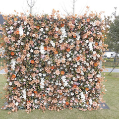 Aperturee - Aperturee Elegant Peach and Cream Artificial Flower Wall Lush Blush Pink and Orange Flowers for Wedding Party Decor