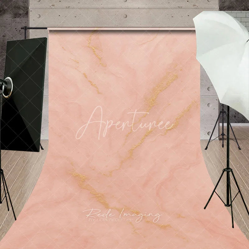 Aperturee - Aperturee Elegant Peach Pink and Gold Veins Abstract Textured Sweep Backdrop Luxurious Marble Pattern Photography Background