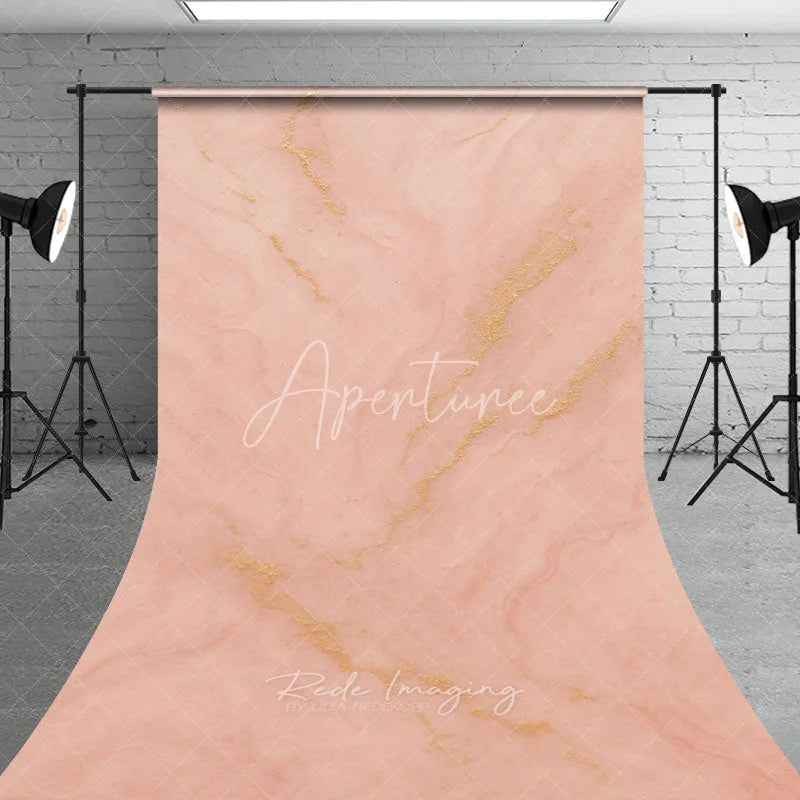 Aperturee - Aperturee Elegant Peach Pink and Gold Veins Abstract Textured Sweep Backdrop Luxurious Marble Pattern Photography Background