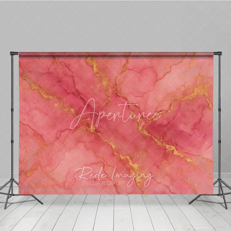 Aperturee - Aperturee Elegant Pink and Gold Abstract Fluid Art Photography Backdrop Luxurious Marble Texture Photo Prop