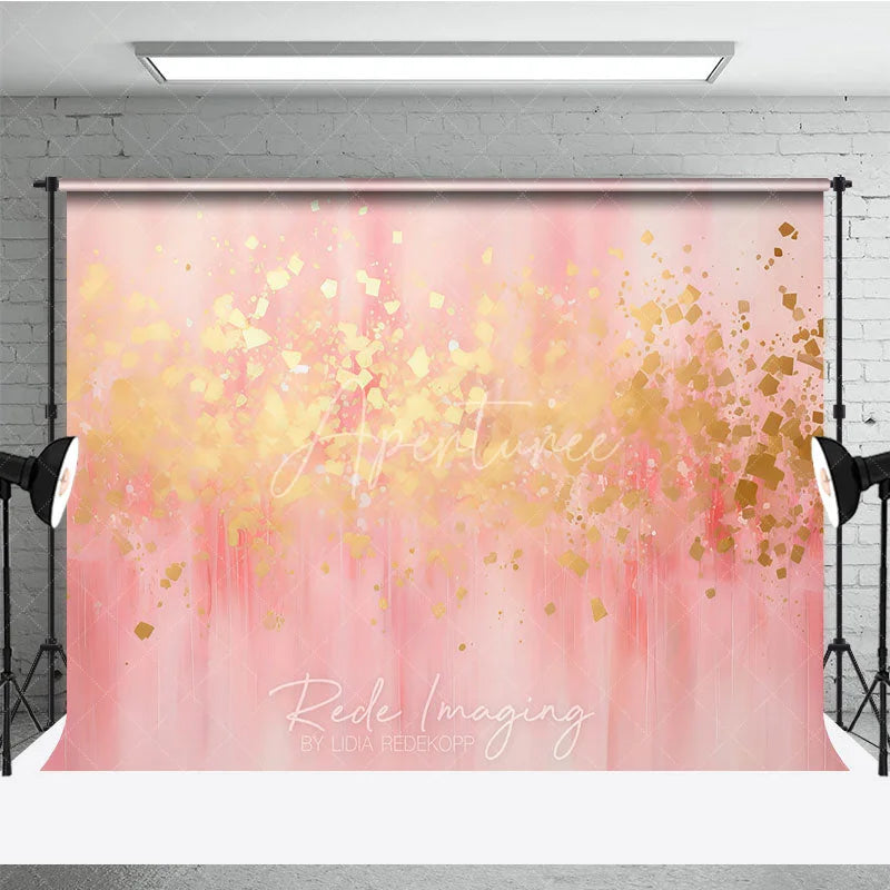 Aperturee - Aperturee Elegant Pink and Gold Foil Abstract Photography Backdrop Soft Artistic Party Decor