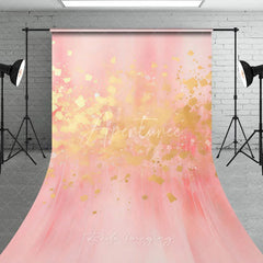 Aperturee - Aperturee Elegant Pink and Gold Glitter Abstract Sweep Backdrop Dreamy Celebration Party and Professional Photo Decor