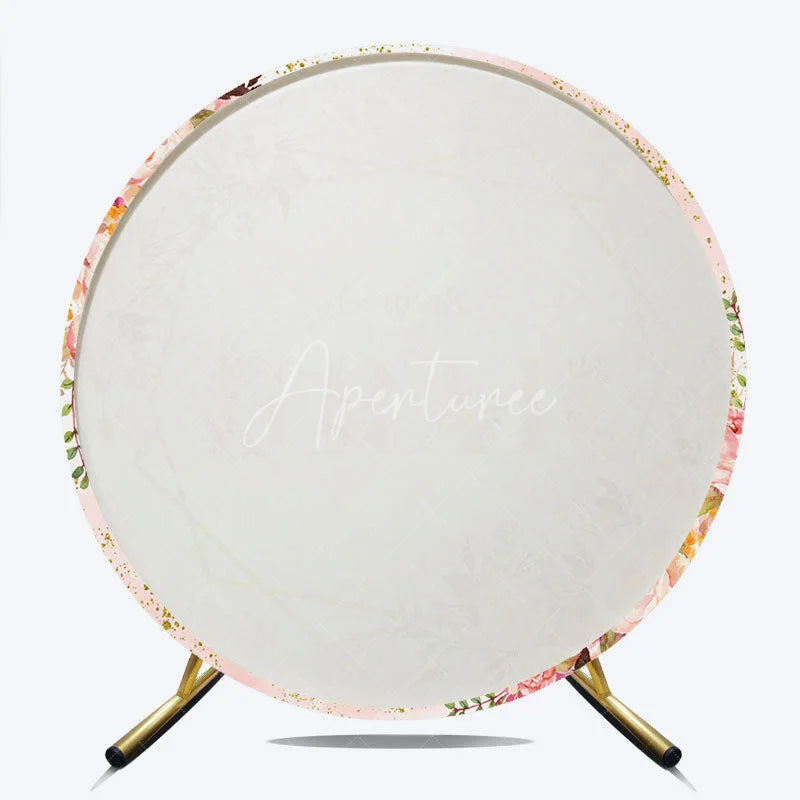 Aperturee - Aperturee Elegant Pink and Gold Glitter Graduation Round Backdrop Floral Congrats GRAD Design for Party Decor
