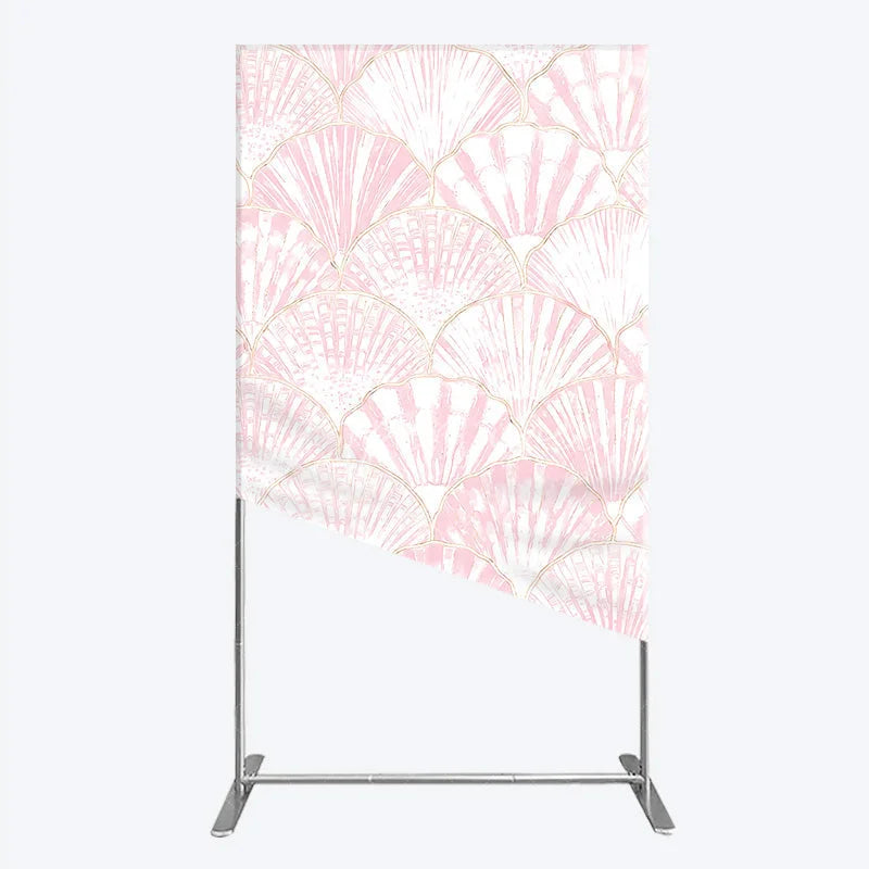 Aperturee - Aperturee Elegant Pink and Gold Scallop Shell Pattern Rectangle Arch Backdrop Delicate Mermaid Theme Baby Shower Party Decor
