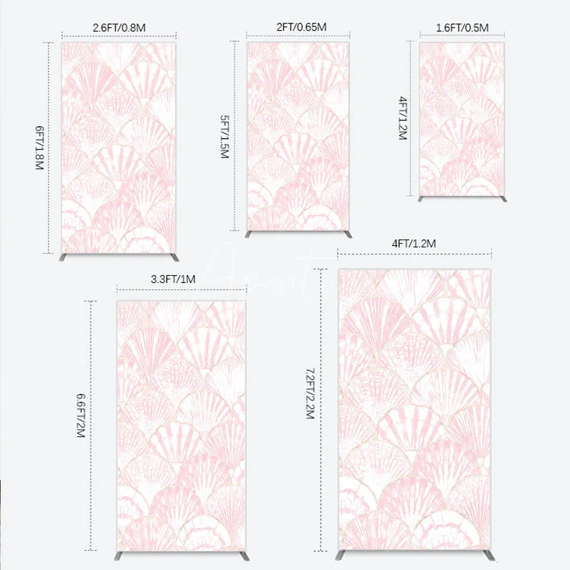 Aperturee - Aperturee Elegant Pink and Gold Scallop Shell Pattern Rectangle Arch Backdrop Delicate Mermaid Theme Baby Shower Party Decor
