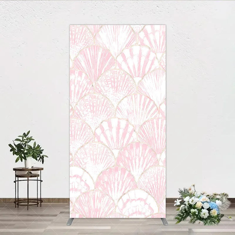 Aperturee - Aperturee Elegant Pink and Gold Scallop Shell Pattern Rectangle Arch Backdrop Delicate Mermaid Theme Baby Shower Party Decor