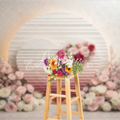 Aperturee - Aperturee Elegant Pink and Red Floral Heart Photography Backdrop Romantic Wedding or Valentine’s Day Party Decor