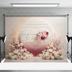 Aperturee - Aperturee Elegant Pink and Red Floral Heart Photography Backdrop Romantic Wedding or Valentine’s Day Party Decor