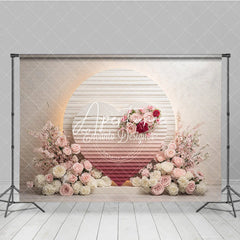 Aperturee - Aperturee Elegant Pink and Red Floral Heart Photography Backdrop Romantic Wedding or Valentine’s Day Party Decor