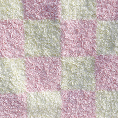 Aperturee - Aperturee Elegant Pink and White Checkerboard Artificial Flower Wall Romantic Rose Backdrop for Wedding Party Decor