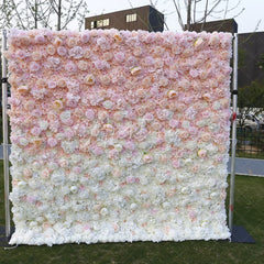 Aperturee - Aperturee Elegant Pink and White Gradient Artificial Flower Wall Lush Rose Floral Backdrop for Wedding Party Decor