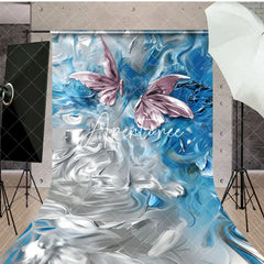 Aperturee - Aperturee Elegant Pink Blue Abstract Butterfly Sweep Backdrop