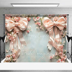 Aperturee - Aperturee Elegant Pink Bow Flower Frame Photography Backdrop Vintage Floral Wedding Studio Prop