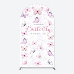 Aperturee - Aperturee Elegant Pink Butterfly 1st Birthday Arch Backdrop
