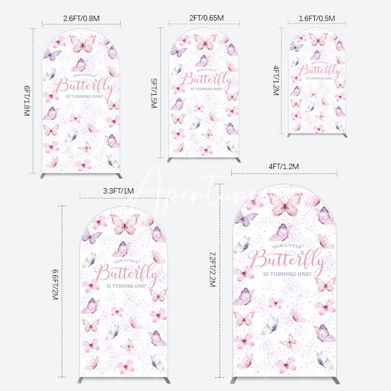 Aperturee - Aperturee Elegant Pink Butterfly 1st Birthday Arch Backdrop