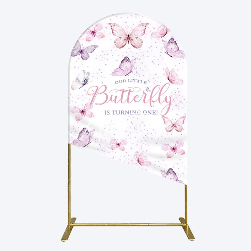 Aperturee - Aperturee Elegant Pink Butterfly 1st Birthday Arch Backdrop