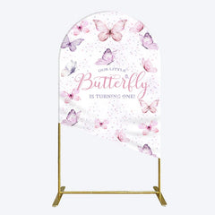 Aperturee - Aperturee Elegant Pink Butterfly 1st Birthday Arch Backdrop