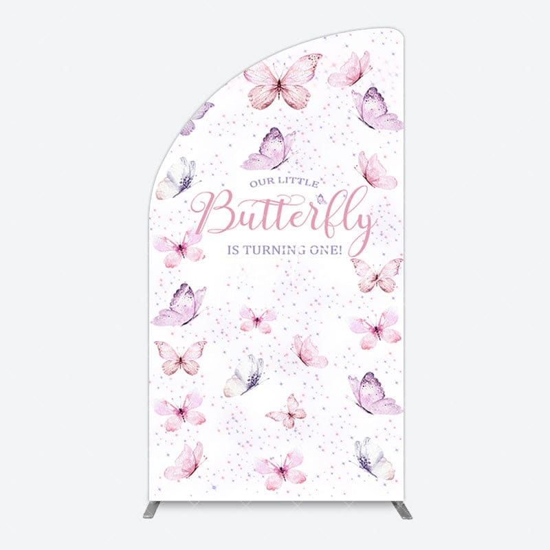 Aperturee - Aperturee Elegant Pink Butterfly 1st Birthday Half Moon Arch Backdrop