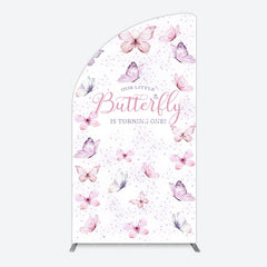 Aperturee - Aperturee Elegant Pink Butterfly 1st Birthday Half Moon Arch Backdrop