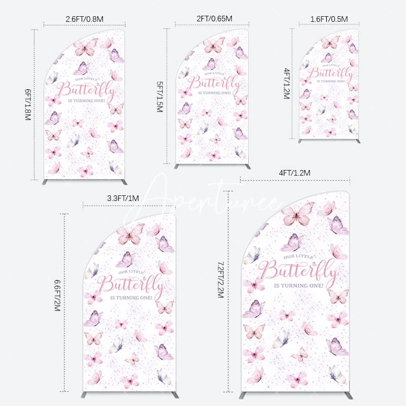 Aperturee - Aperturee Elegant Pink Butterfly 1st Birthday Half Moon Arch Backdrop
