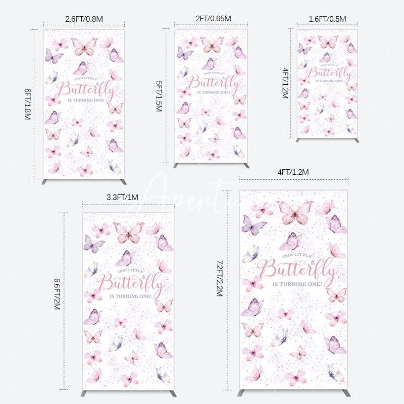 Aperturee - Aperturee Elegant Pink Butterfly 1st Birthday Rectangle Backdrop