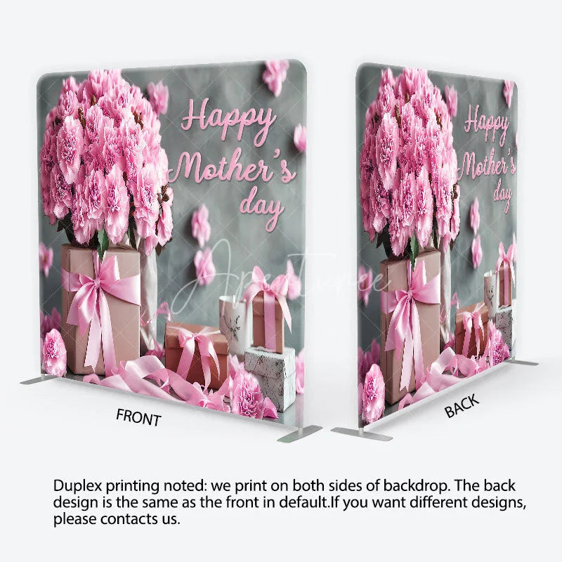 Aperturee - Aperturee Elegant Pink Carnations and Gift Boxes Square Double-Sided Backdrop Happy Mother’s Day Celebration Decor
