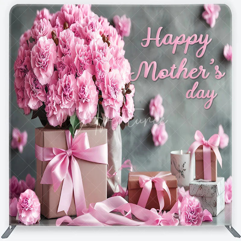 Aperturee - Aperturee Elegant Pink Carnations and Gift Boxes Square Double-Sided Backdrop Happy Mother’s Day Celebration Decor