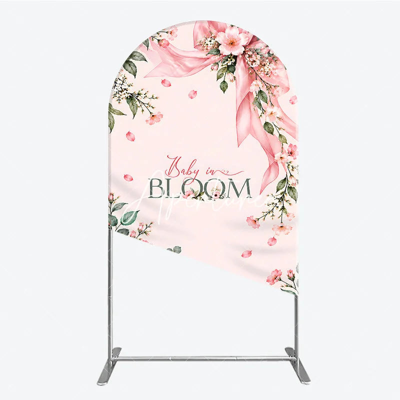 Aperturee - Aperturee Elegant Pink Floral Baby in Bloom Round Top Arch Backdrop Sweet Baby Shower Birthday Party Decor