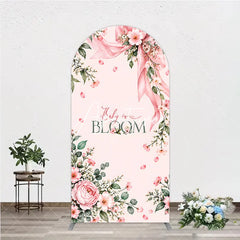 Aperturee - Aperturee Elegant Pink Floral Baby in Bloom Round Top Arch Backdrop Sweet Baby Shower Birthday Party Decor