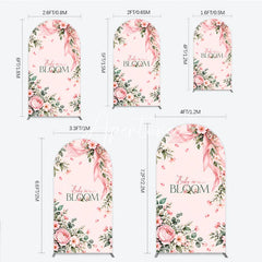 Aperturee - Aperturee Elegant Pink Floral Baby in Bloom Round Top Arch Backdrop Sweet Baby Shower Birthday Party Decor