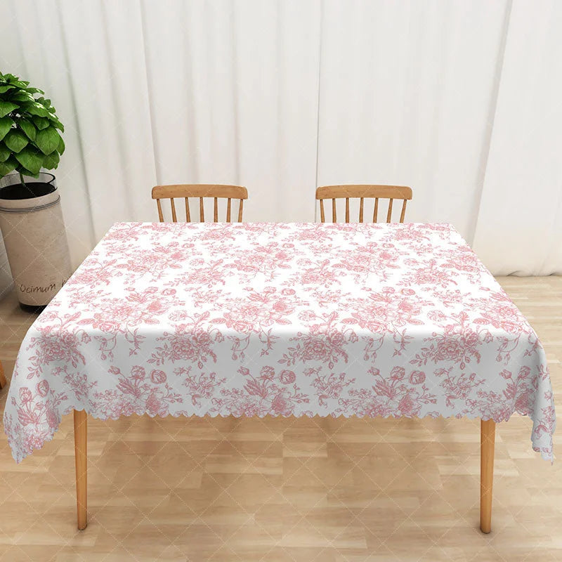 Aperturee - Aperturee Elegant Pink Floral Rectangle Tablecloth for Wedding Bridal Shower and Romantic Garden Party Decor
