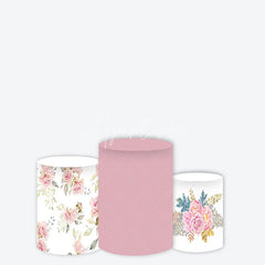 Aperturee - Aperturee Elegant Pink Floral Rose and Peony Cylinder Cover Set Charming Baby Shower Birthday Party Decor