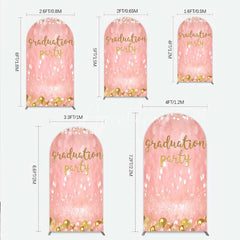 Aperturee - Aperturee Elegant Pink Glitter Graduation Party Arch Backdrop with Gold Balloons String Lights and Banners
