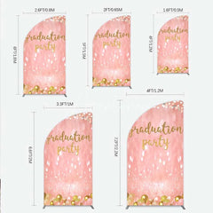 Aperturee - Aperturee Elegant Pink Glitter Graduation Party Half Moon Arch Backdrop with Gold Balloons String Lights and Banners