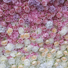 Aperturee - Aperturee Elegant Pink Purple and White Ombre Artificial Flower Wall Romantic Floral Backdrop for Wedding Party Decor