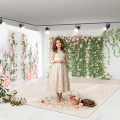 Aperturee - Aperturee Elegant Pink Rose and Green Foliage Floral Wall Room Set Backdrop Romantic Garden Wedding Party Decor