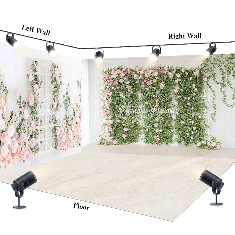 Aperturee - Aperturee Elegant Pink Rose and Green Foliage Floral Wall Room Set Backdrop Romantic Garden Wedding Party Decor