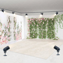 Aperturee - Aperturee Elegant Pink Rose and Green Foliage Floral Wall Room Set Backdrop Romantic Garden Wedding Party Decor