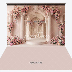 Aperturee - Aperturee Elegant Pink Rose Floral Arch Column Palace Combo Set Backdrop Romantic Wedding Bridal Shower Photography
