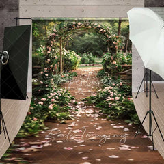 Aperturee - Aperturee Elegant Pink Rose Floral Arch Wedding Aisle Backdrop Romantic Garden Ceremony Photography
