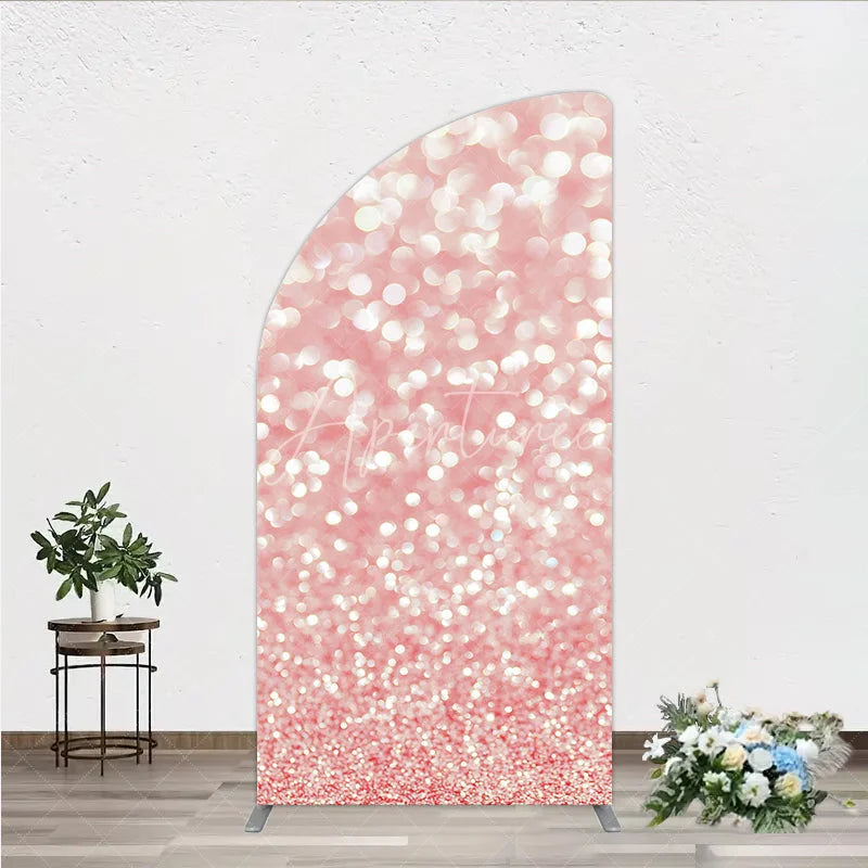 Aperturee - Aperturee Elegant Pink Rose Gold Glitter Bokeh Half Moon Arch Backdrop Shimmering Party Decoration for Celebrations