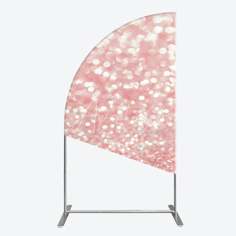 Aperturee - Aperturee Elegant Pink Rose Gold Glitter Bokeh Half Moon Arch Backdrop Shimmering Party Decoration for Celebrations