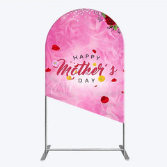 Aperturee - Aperturee Elegant Pink Rose Happy Mother’s Day Round Top Arch Backdrop Floral Pearl and Glitter Decor