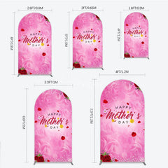 Aperturee - Aperturee Elegant Pink Rose Happy Mother’s Day Round Top Arch Backdrop Floral Pearl and Glitter Decor