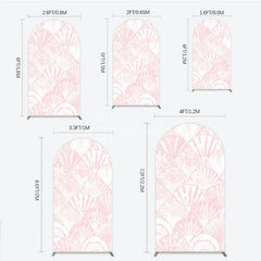 Aperturee - Aperturee Elegant Pink Scallop Shell Pattern Round Top Arch Backdrop with Golden Outline for Mermaid Theme Party Decor