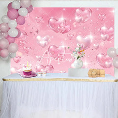 Aperturee - Aperturee Elegant Pink Sparkling Gem and Pearly Hearts Birthday Backdrop Dreamy Celebration Party Decor for Girls